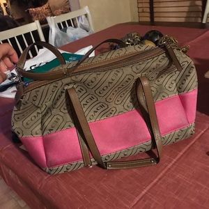 Authentic Monogram Coach Handbag with Pink Stripe